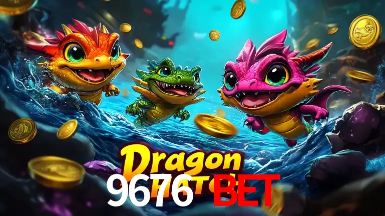 Arte promocional do jogo Dragon Hatch com três adoráveis dragões bebês nadando entre moedas de ouro, um dos slots mais divertidos para jogar no cassino 9676 BET.