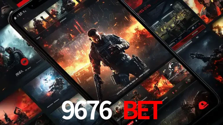 Tela de um celular exibindo uma galeria de jogos de tiro com temática militar, mostrando a variedade de e-sports disponíveis para apostas na plataforma de entretenimento 9676 BET.